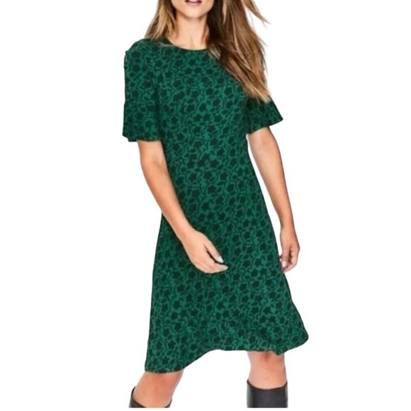 Boden Alexis Green Floral Jersey Fit N Flare Dress Size 6 - Picture 1 of 10